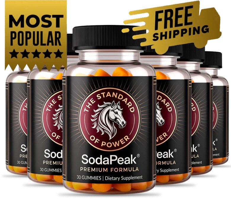 Six bottles of SodaPeak men's gummies, the largest pack